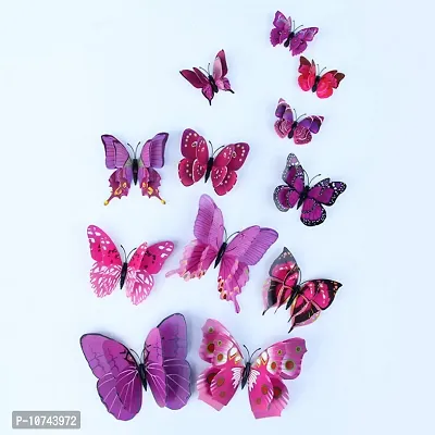 JAAMSO ROYALS Dark Pink 3D Magnet Butterefly Self Adhesive Home D?cor Wall Sticker (Set of 12)-thumb4