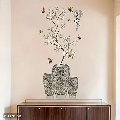JAAMSO ROYALS Gray Folwer with vase Wall Sticker - Self-Adhesive, Peel and Stick Wall Sticker ( 60 CMx 90 cm)