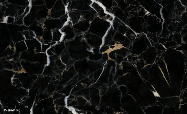 JAAMSO ROYALS Black Natural Marble with Golden Texture Self Adhesive Kitchen Wallpaper (500CM X 60 cm)