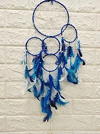 JAAMSO ROYALS Light Blue Feathers Wall Hanging Handmade Beaded Circular Net for Home Decoration Dream Catcher ( Light Blue , Set of 1)-thumb3