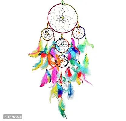 JAAMSO ROYALS Multi Colour Feathers with Beaded Dream Catcher Wall Hanging for Home/ Office/car/Shop (Set of 1)