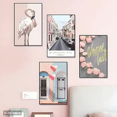 JAAMSO ROYALS Nordic Poster Pink Flamingo Floral Print Decorative Self Adhesive Kids Room D?cor Vinyl Wall Sticker ( 90 cm X 60 cm)-thumb0