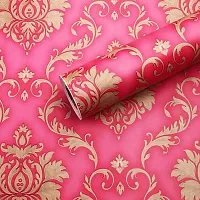 JAAMSO ROYALS Pink and Yellow Damask Vinyl Peel and Stick Self Adhesive Home Decor Wallpaper (200 cm X 45 cm)-thumb2