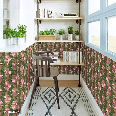 Jaamso Royals Self Adhesive PVC Waterproof Rose Wallpapers Brick Wall Paper Decorative Living Room Bedroom Cabinet Wallpaper (60 CM0 CMX45 cm i.e 27 Sq Ft)