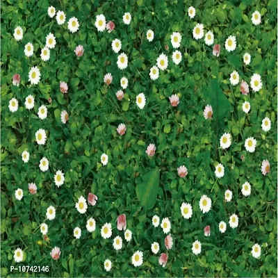 JAAMSO ROYALS Green Grass with White Flower Heart Design Vinyl Peel and Stick Self Adhesive Home Decor Wallpaper ?(90 cm X 60 cm)-thumb0