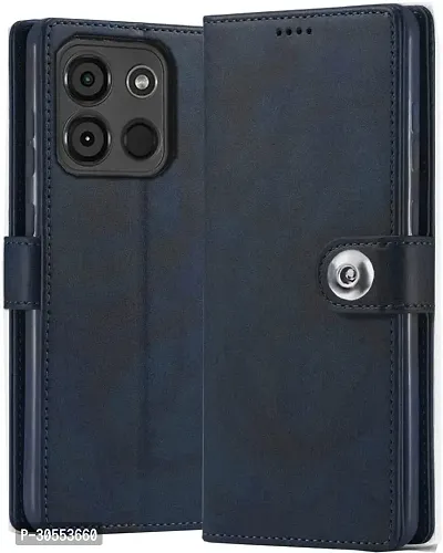 Coverblack Dual Protection Artificial Leather,Silicon Flip Cover For Itel A662Lm , Itel_A60SNavy Blue-thumb0