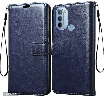 Coverblack Magnetic Case Artificial Leather,Silicon Flip Cover For Motorola Moto G31Vintage Case Blue-thumb2