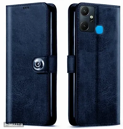 Coverblack Dual Protection Artificial Leather,Silicon Flip Cover For Infinix X6823C , Smart 6PlusNavy Blue-thumb2