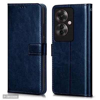 Coverblack Leather Finish Imported Tpu Wallet Stand Magnetic Closure Flip Cover For Oppo F25 Pro 5G Navy Blue