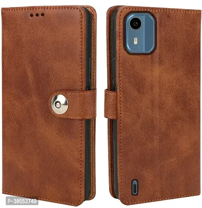 Coverblack Magnetic Case Artificial Leather,Rubber Flip Cover For Nokia C12 ProExecutive Brown-thumb0