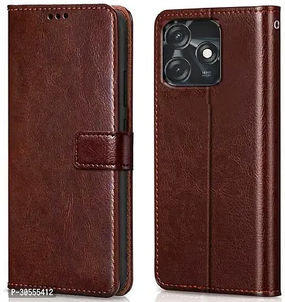 Coverblack Grip Case Artificial Leather,Silicon Flip Cover For Tecno Ki5K , Spark 10CVintage Brown