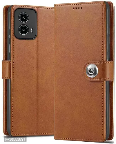 Coverblack Hybrid Tpu Artificial Leather,Silicon Flip Cover For Motorola Moto G34 5GVintage Brown