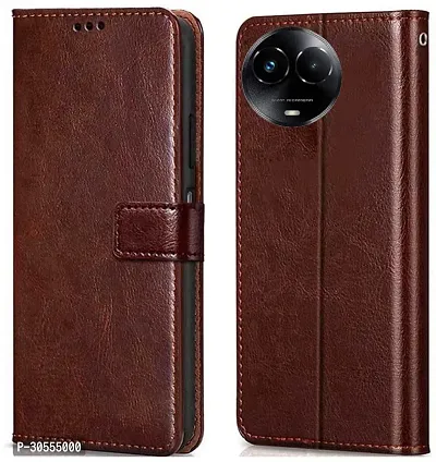 Coverblack Magnetic Case Artificial Leather,Rubber Flip Cover For Realme 11X 5GExecutive Brown-thumb0