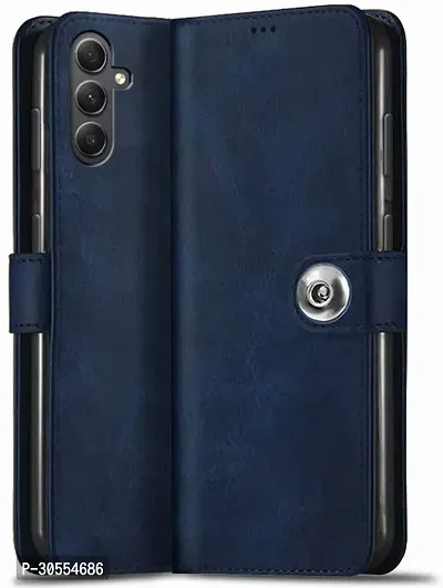 Coverblack Magnetic Case Artificial Leather,Silicon Flip Cover For Samsung A34 5G Sma346ENavy Blue