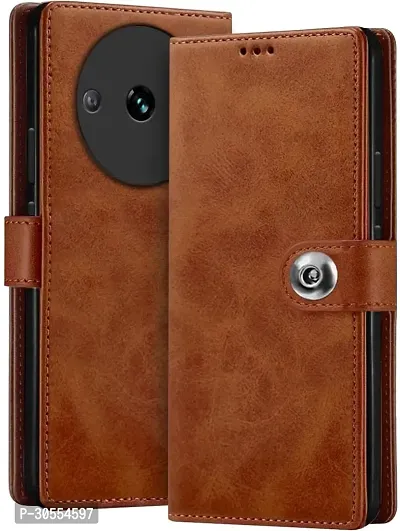 Coverblack Magnetic Case Artificial Leather,Rubber Flip Cover For Redmi A3 2024 ModelTan Brown