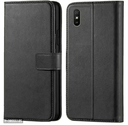 Coverblack Shock Proof Artificial Leather Flip Cover For Redmi 9A SportBlack-thumb0