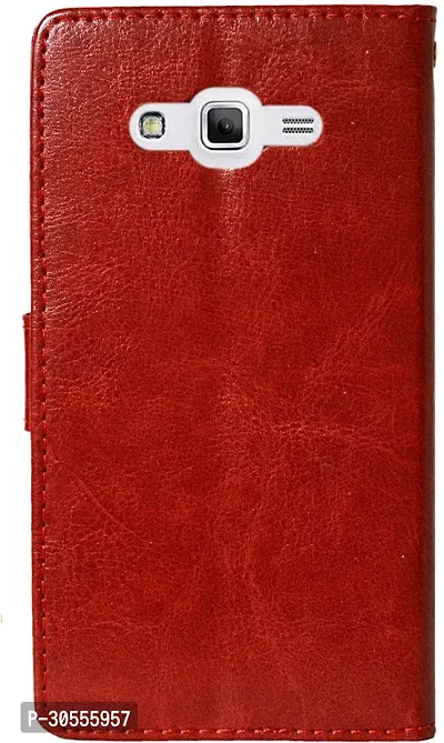 Coverblack Grip Case Artificial Leather,Rubber Flip Cover For Samsung Grand 2 Smg7102Vintage Red-thumb2