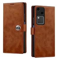 Coverblack Genuine Leather Finish Flip Cover For Vivo V2318 , Vivo V305G | Inside Back Tpu Wallet Button Magnetic Closure For Vivo V30 5GBrown-thumb1