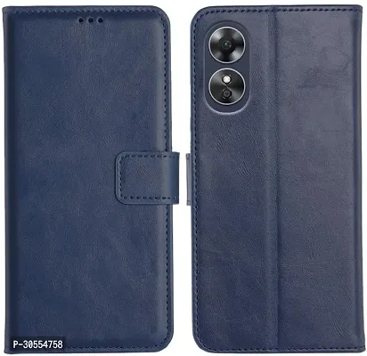 Coverblack Matte Finish Artificial Leather,Silicon Flip Cover For Oppo Cph2477 , Oppo_A17 (6.56)Blue-thumb0