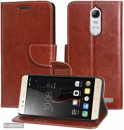 Coverblack Dual Protection Artificial Leather,Rubber Flip Cover For Lenovo K6 PowerVintage Brown-thumb2