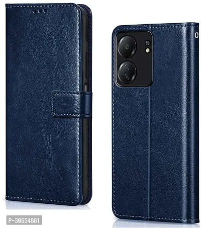 Coverblack Dual Protection Artificial Leather,Rubber Flip Cover For Poco C65Navy Blue