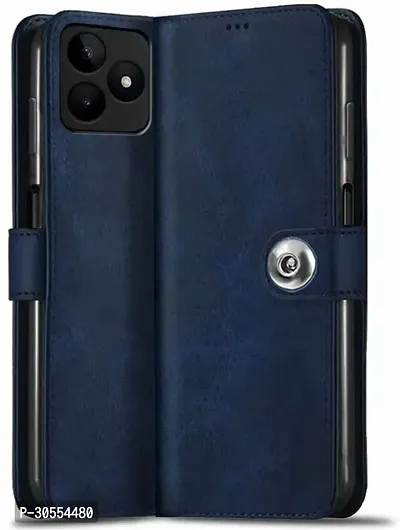 Coverblack Matte Finish Artificial Leather,Silicon Flip Cover For Realme Rmx3762 , Realme_C53Navy Blue-thumb0