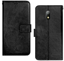 Coverblack Matte Finish Artificial Leather,Silicon Flip Cover For Itel _A23Vintage Starry Black-thumb1