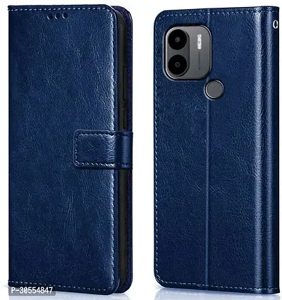 Coverblack Hybrid Tpu Artificial Leather,Silicon Flip Cover For Redmi A1+ MiBlue-thumb0