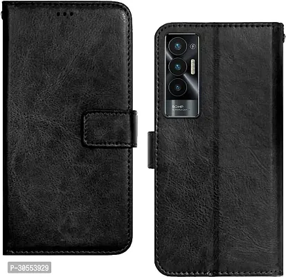 Coverblack Shock Proof Artificial Leather,Rubber Flip Cover For Tecno Pova (5G)Black-thumb0