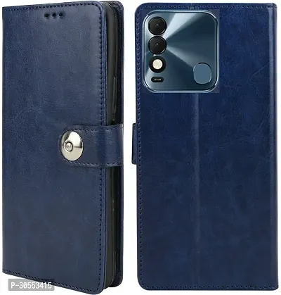 Coverblack Shock Proof Artificial Leather Flip Cover For Tecno Kg6K , Spark 8Navy Blue