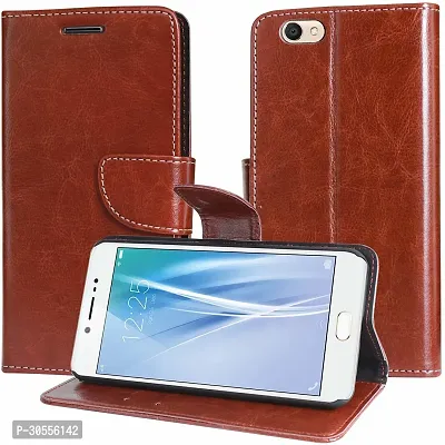 Coverblack Dual Protection Artificial Leather,Rubber Flip Cover For Vivo V5Plus Limited EdiExecutive Brown-thumb2