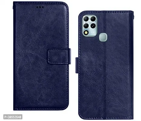 Coverblack Magnetic Case Artificial Leather Flip Cover For Infinix Hot 12Navy Blue-thumb2