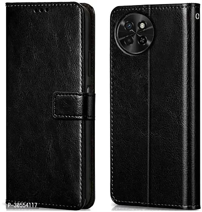 Coverblack Hybrid Tpu Artificial Leather,Silicon Flip Cover For Itel S665L , Itel_S23Black