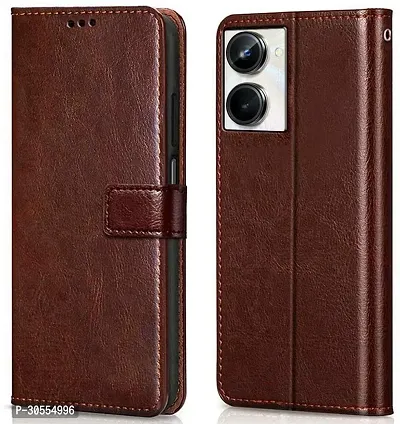 Coverblack Matte Finish Artificial Leather,Silicon Flip Cover For Realme Rmx3630 , Realme_10Vintage Brown-thumb0