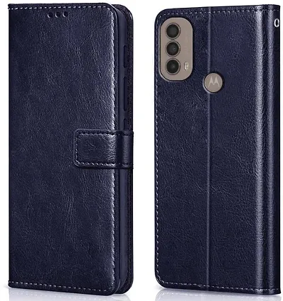 Cloudza Moto E40 Flip Back Cover | PU Leather Flip Cover Wallet Case with TPU Silicone Case Back Cover for Moto E40 Blue