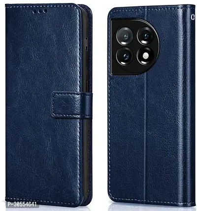 Coverblack Magnetic Case Artificial Leather,Rubber Flip Cover For Oneplus 11 5GNavy Blue