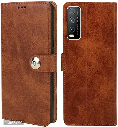 Coverblack Shock Proof Artificial Leather Flip Cover For Vivo Y20Brown