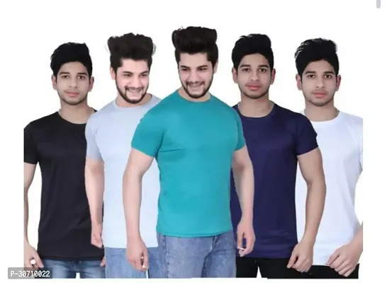 Reliable Multicoloured Nylon Solid Round Neck Tees For Men Pack Of 5-thumb0