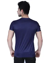 Elegant Navy Blue Nylon Solid Round Neck Tees For Men-thumb1