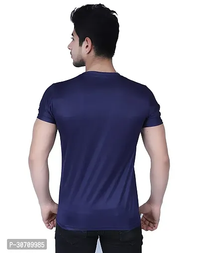 Elegant Navy Blue Nylon Solid Round Neck Tees For Men-thumb2