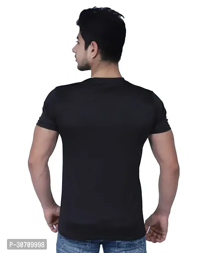 Elegant Black Nylon Solid Round Neck Tees For Men-thumb2