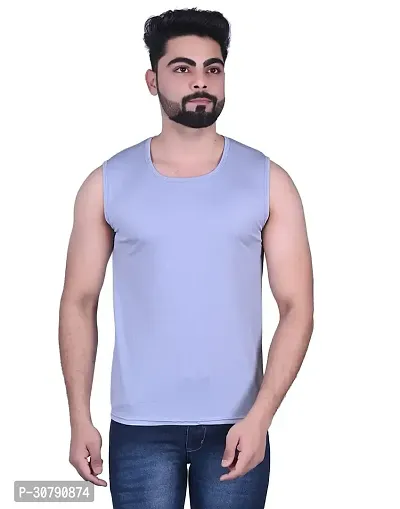 Stylish Grey Nylon Solid Vest For Men