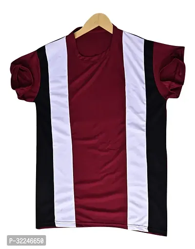 Reliable Multicoloured Polyester Striped Round Neck Tshirt For Men-thumb0