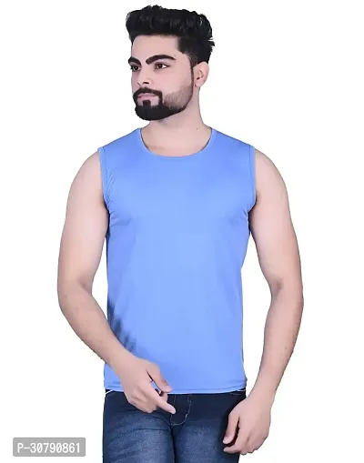 Stylish Blue Nylon Solid Vest For Men-thumb0