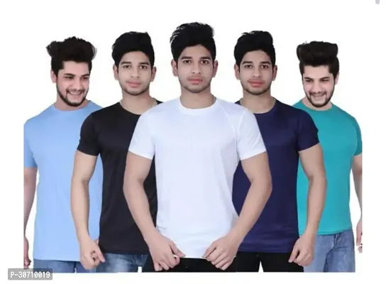 Reliable Multicoloured Nylon Solid Round Neck Tees For Men Pack Of 5-thumb0