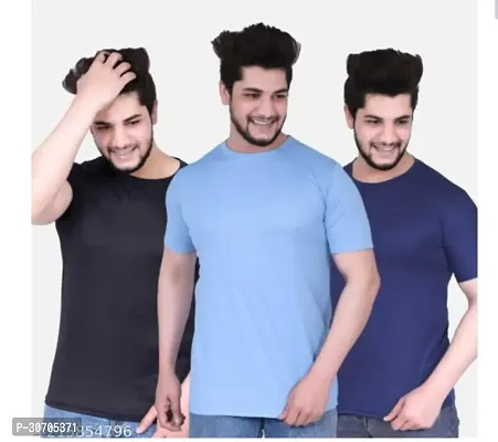 Stylish Nylon Solid Short Sleeves Round Neck Tees For Men Pack Of 3-thumb0