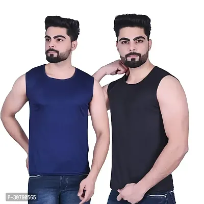 Stylish Multicoloured Nylon Solid Sports Vest For Men Pack Of 2-thumb0