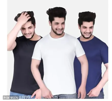 Stylish Nylon Solid Short Sleeves Round Neck Tees For Men Pack Of 3-thumb0