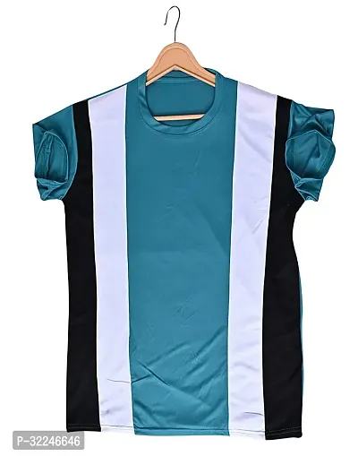 Reliable Multicoloured Polyester Striped Round Neck Tshirt For Men-thumb0