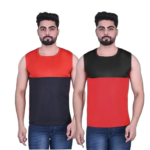 Stylish Nylon Solid Vest For Men Pack Of 2